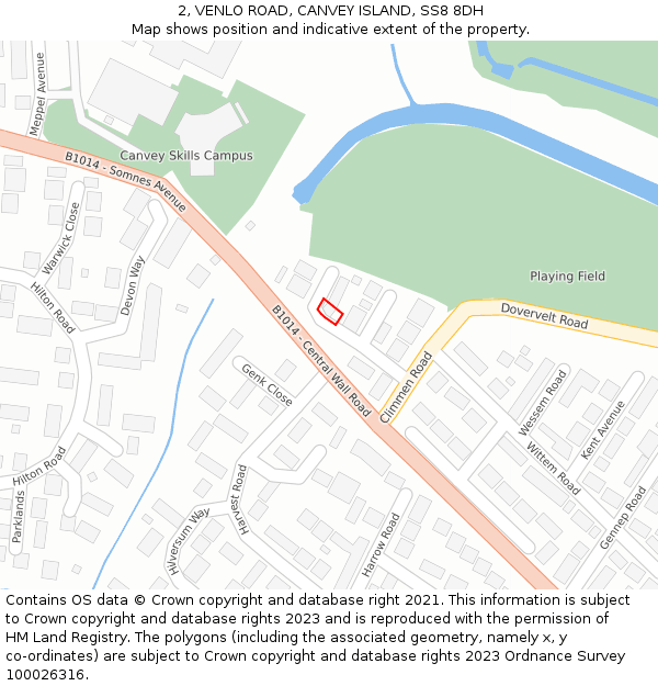2, VENLO ROAD, CANVEY ISLAND, SS8 8DH: Location map and indicative extent of plot
