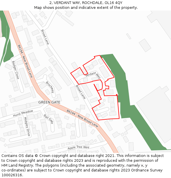 2, VERDANT WAY, ROCHDALE, OL16 4QY: Location map and indicative extent of plot