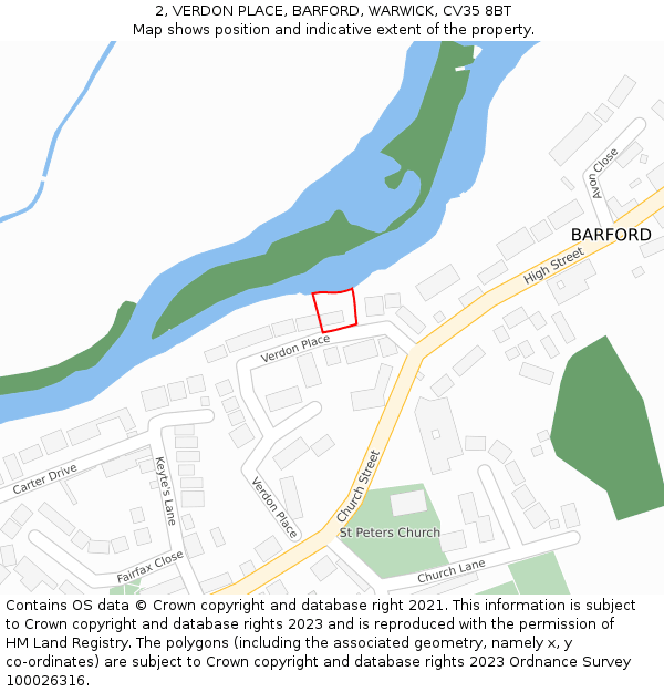 2, VERDON PLACE, BARFORD, WARWICK, CV35 8BT: Location map and indicative extent of plot