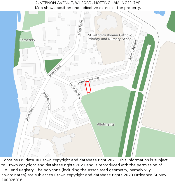 2, VERNON AVENUE, WILFORD, NOTTINGHAM, NG11 7AE: Location map and indicative extent of plot