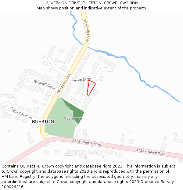 2, VERNON DRIVE, BUERTON, CREWE, CW3 0DN: Location map and indicative extent of plot