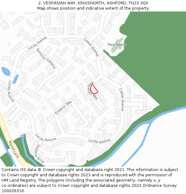 2, VESPASIAN WAY, KINGSNORTH, ASHFORD, TN23 3QX: Location map and indicative extent of plot