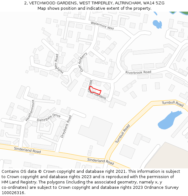 2, VETCHWOOD GARDENS, WEST TIMPERLEY, ALTRINCHAM, WA14 5ZG: Location map and indicative extent of plot