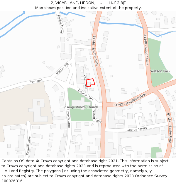 2, VICAR LANE, HEDON, HULL, HU12 8JF: Location map and indicative extent of plot