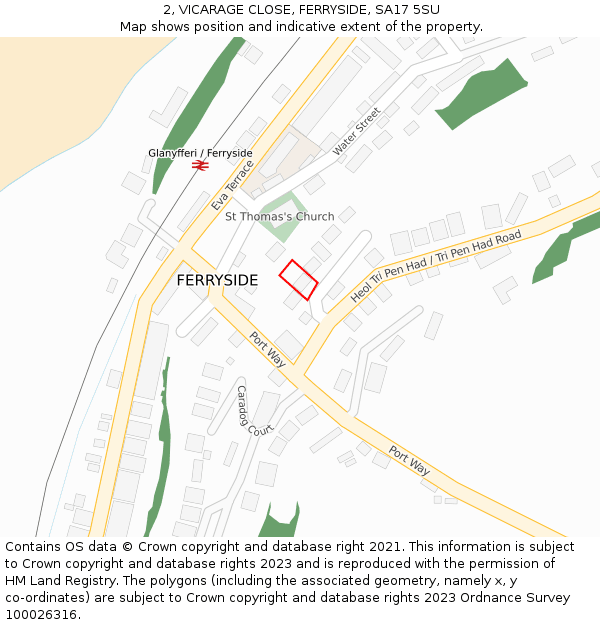 2, VICARAGE CLOSE, FERRYSIDE, SA17 5SU: Location map and indicative extent of plot