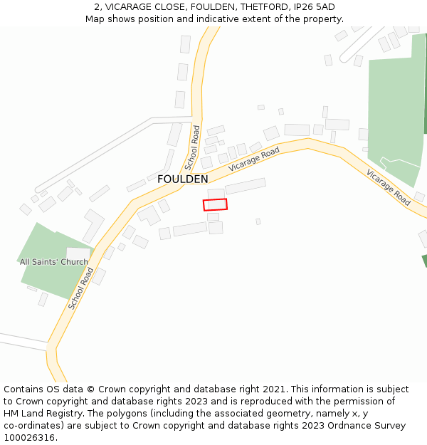 2, VICARAGE CLOSE, FOULDEN, THETFORD, IP26 5AD: Location map and indicative extent of plot