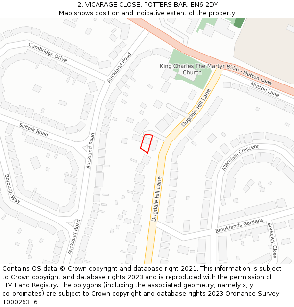 2, VICARAGE CLOSE, POTTERS BAR, EN6 2DY: Location map and indicative extent of plot