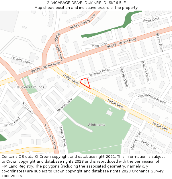 2, VICARAGE DRIVE, DUKINFIELD, SK16 5LE: Location map and indicative extent of plot