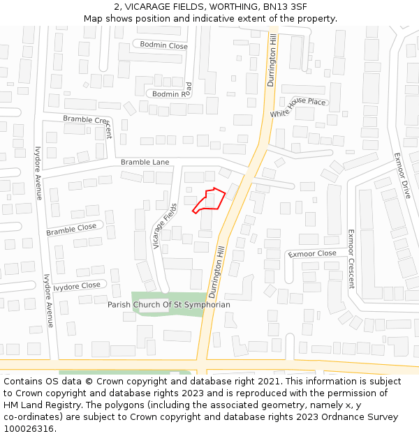 2, VICARAGE FIELDS, WORTHING, BN13 3SF: Location map and indicative extent of plot