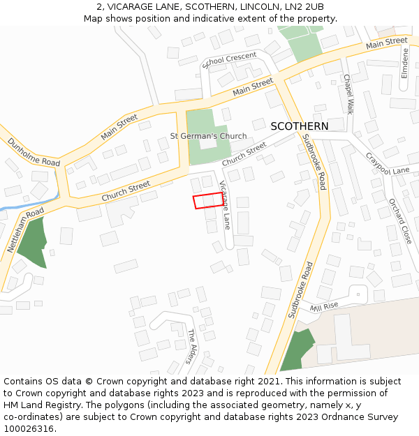 2, VICARAGE LANE, SCOTHERN, LINCOLN, LN2 2UB: Location map and indicative extent of plot