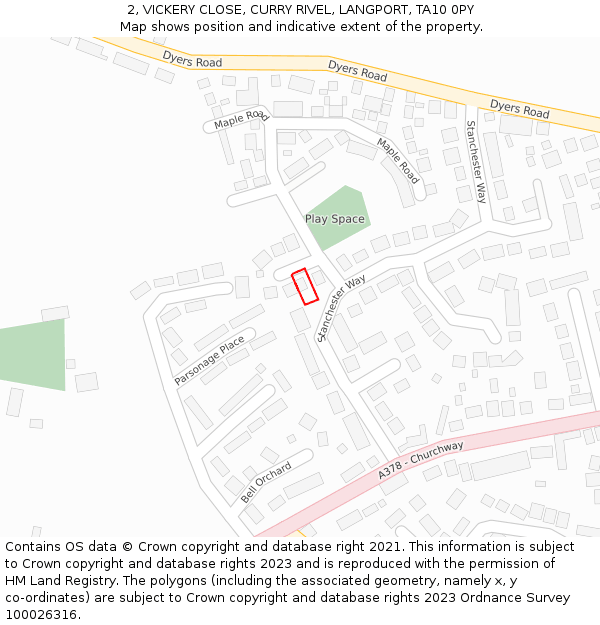 2, VICKERY CLOSE, CURRY RIVEL, LANGPORT, TA10 0PY: Location map and indicative extent of plot