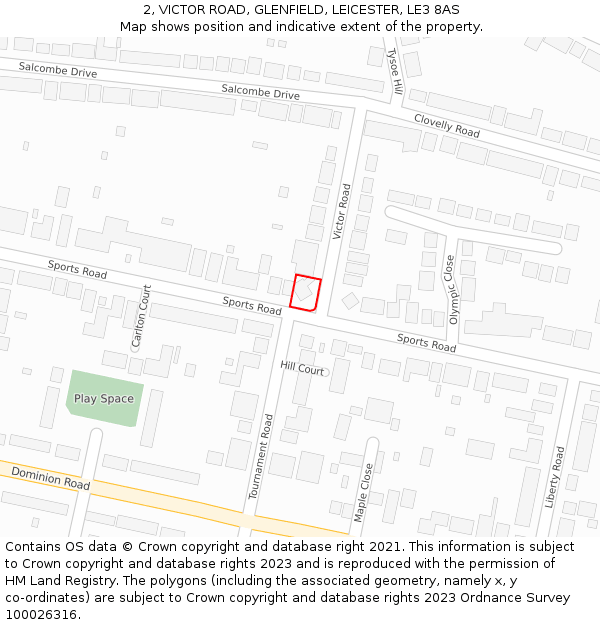 2, VICTOR ROAD, GLENFIELD, LEICESTER, LE3 8AS: Location map and indicative extent of plot
