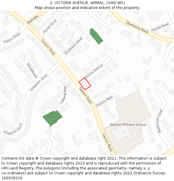 2, VICTORIA AVENUE, WIRRAL, CH60 8PU: Location map and indicative extent of plot