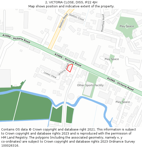 2, VICTORIA CLOSE, DISS, IP22 4JH: Location map and indicative extent of plot