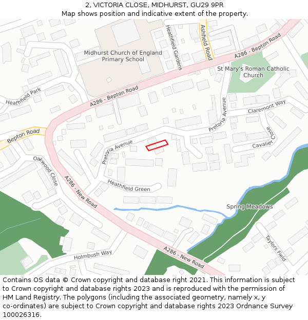 2, VICTORIA CLOSE, MIDHURST, GU29 9PR: Location map and indicative extent of plot