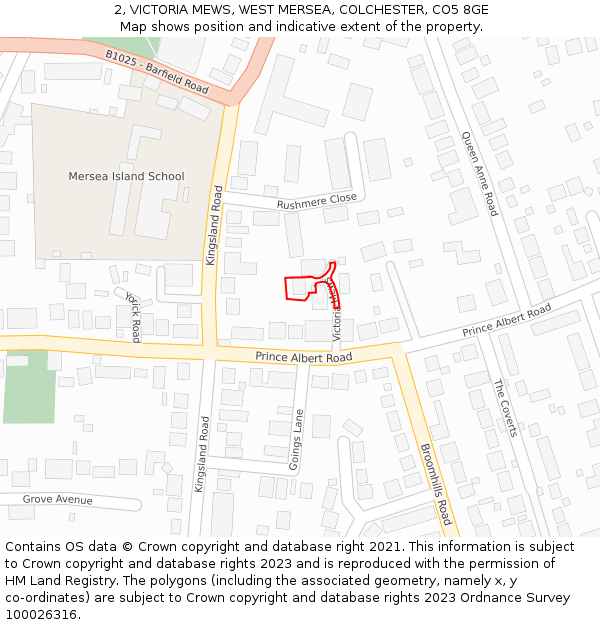 2, VICTORIA MEWS, WEST MERSEA, COLCHESTER, CO5 8GE: Location map and indicative extent of plot