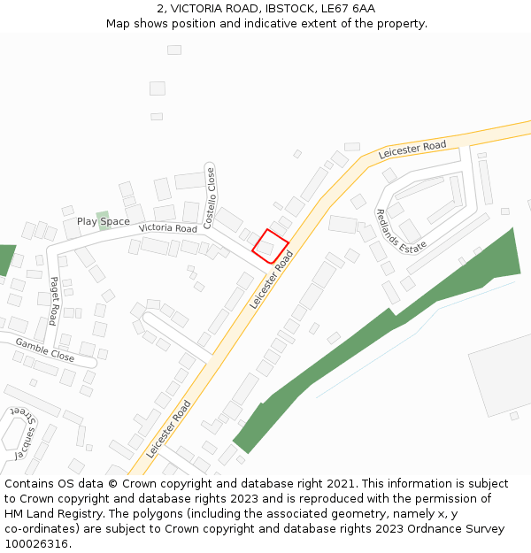 2, VICTORIA ROAD, IBSTOCK, LE67 6AA: Location map and indicative extent of plot