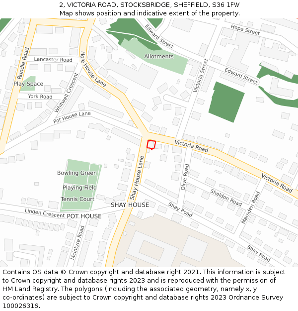 2, VICTORIA ROAD, STOCKSBRIDGE, SHEFFIELD, S36 1FW: Location map and indicative extent of plot