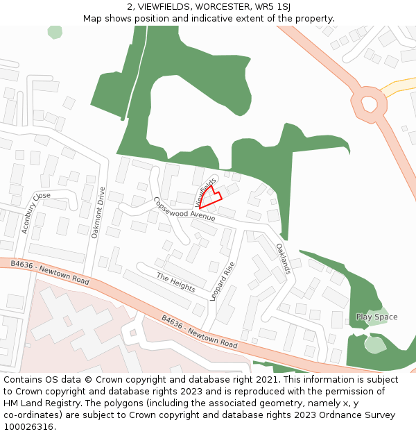 2, VIEWFIELDS, WORCESTER, WR5 1SJ: Location map and indicative extent of plot