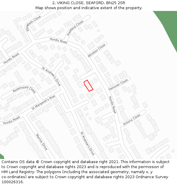 2, VIKING CLOSE, SEAFORD, BN25 2SR: Location map and indicative extent of plot