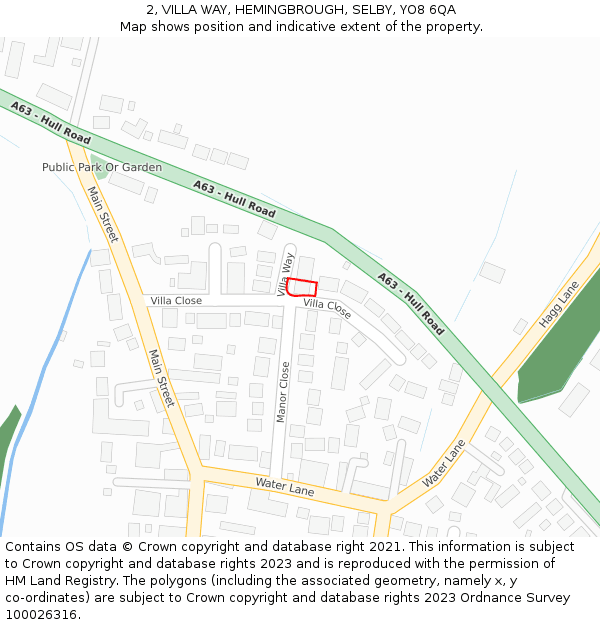 2, VILLA WAY, HEMINGBROUGH, SELBY, YO8 6QA: Location map and indicative extent of plot