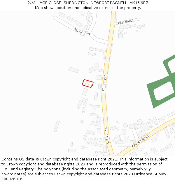 2, VILLAGE CLOSE, SHERINGTON, NEWPORT PAGNELL, MK16 9PZ: Location map and indicative extent of plot