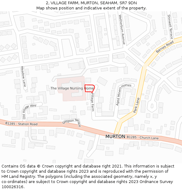 2, VILLAGE FARM, MURTON, SEAHAM, SR7 9DN: Location map and indicative extent of plot