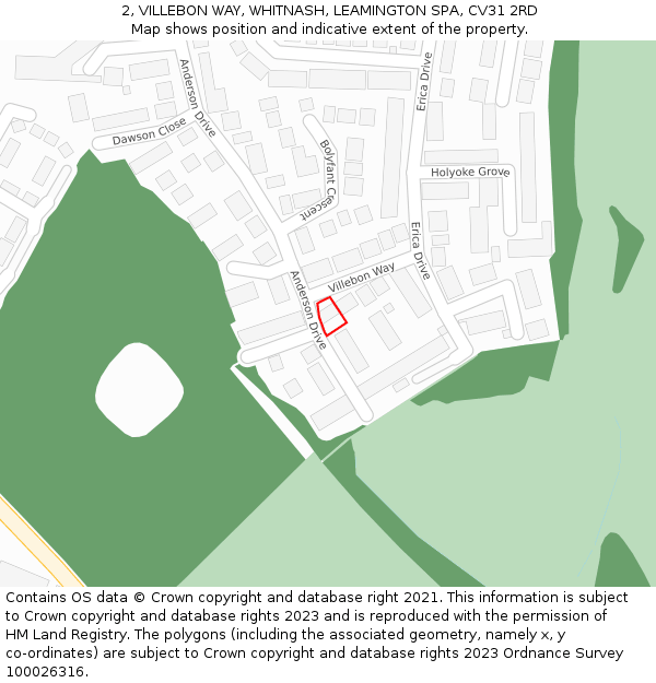 2, VILLEBON WAY, WHITNASH, LEAMINGTON SPA, CV31 2RD: Location map and indicative extent of plot