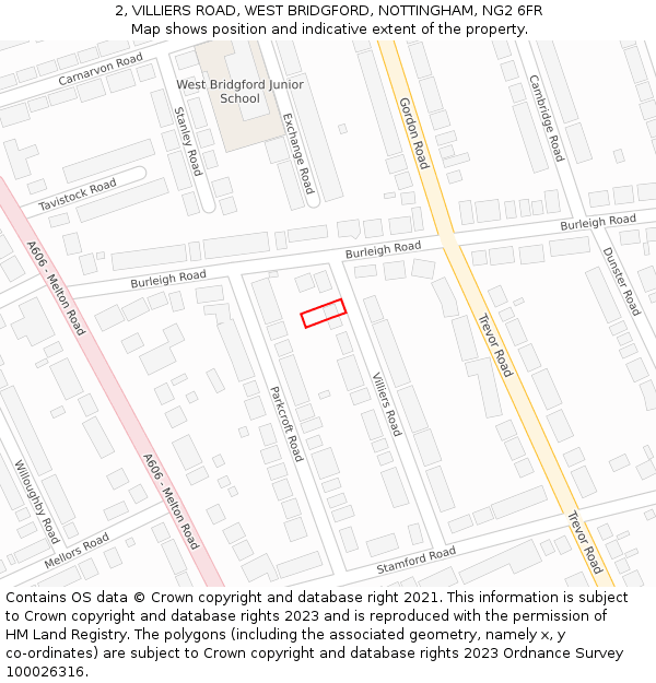 2, VILLIERS ROAD, WEST BRIDGFORD, NOTTINGHAM, NG2 6FR: Location map and indicative extent of plot