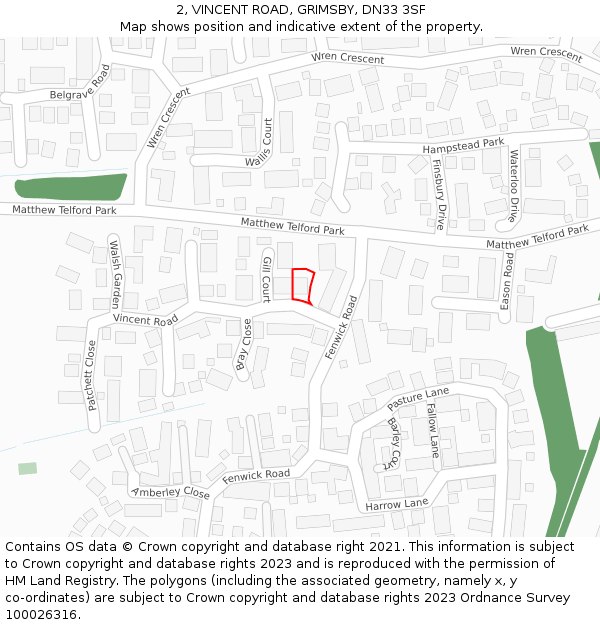 2, VINCENT ROAD, GRIMSBY, DN33 3SF: Location map and indicative extent of plot