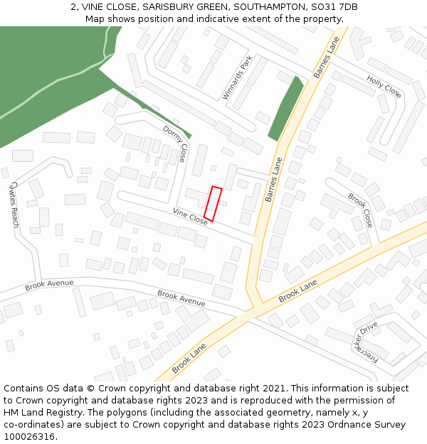 2, VINE CLOSE, SARISBURY GREEN, SOUTHAMPTON, SO31 7DB: Location map and indicative extent of plot