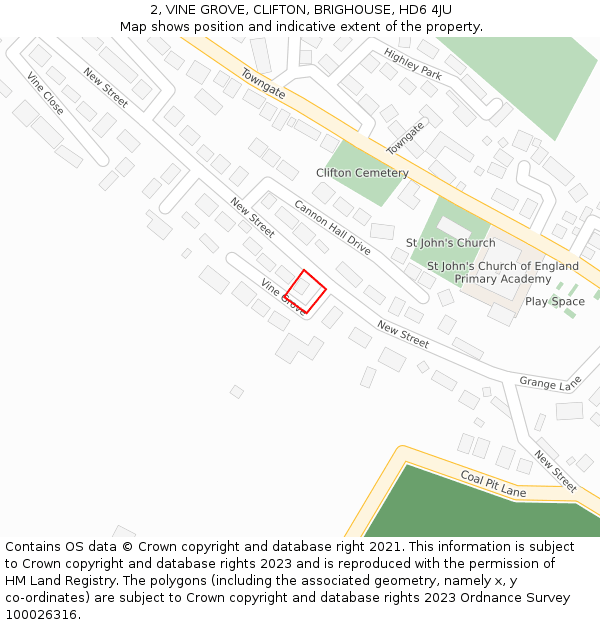 2, VINE GROVE, CLIFTON, BRIGHOUSE, HD6 4JU: Location map and indicative extent of plot