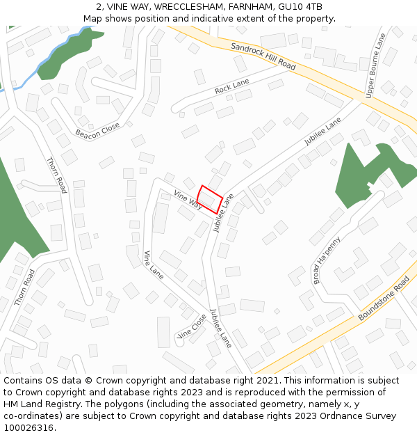 2, VINE WAY, WRECCLESHAM, FARNHAM, GU10 4TB: Location map and indicative extent of plot