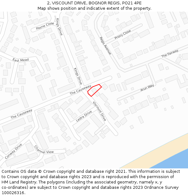 2, VISCOUNT DRIVE, BOGNOR REGIS, PO21 4PE: Location map and indicative extent of plot