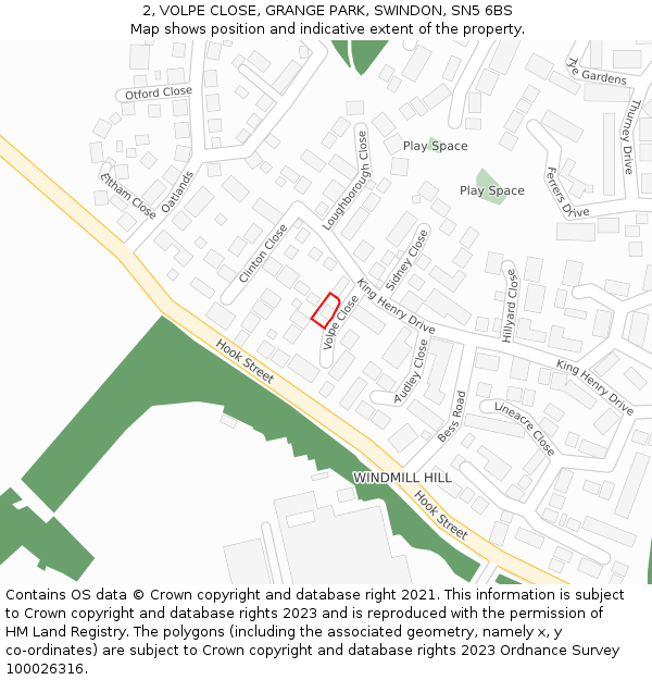 2, VOLPE CLOSE, GRANGE PARK, SWINDON, SN5 6BS: Location map and indicative extent of plot