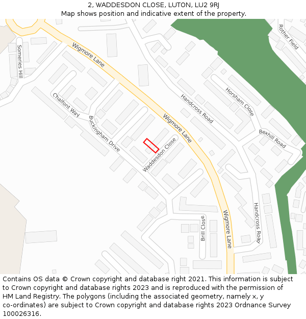 2, WADDESDON CLOSE, LUTON, LU2 9RJ: Location map and indicative extent of plot