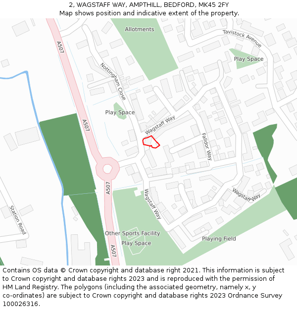 2, WAGSTAFF WAY, AMPTHILL, BEDFORD, MK45 2FY: Location map and indicative extent of plot
