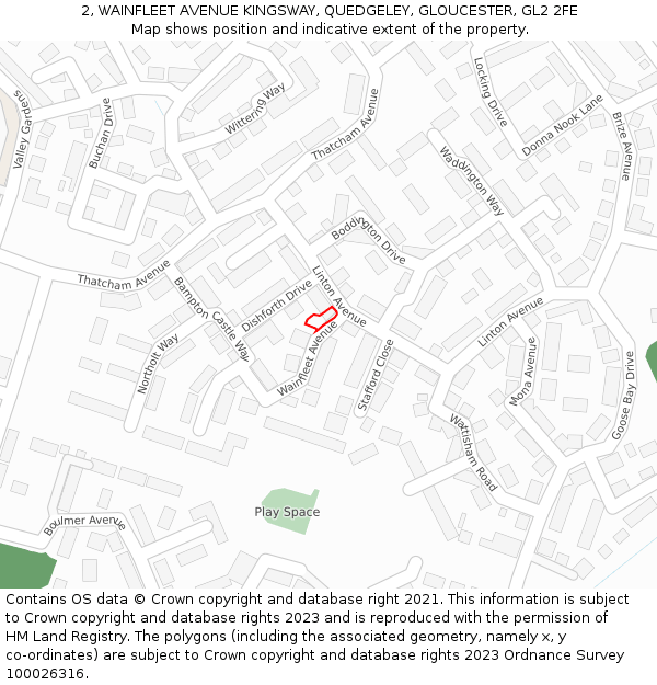 2, WAINFLEET AVENUE KINGSWAY, QUEDGELEY, GLOUCESTER, GL2 2FE: Location map and indicative extent of plot