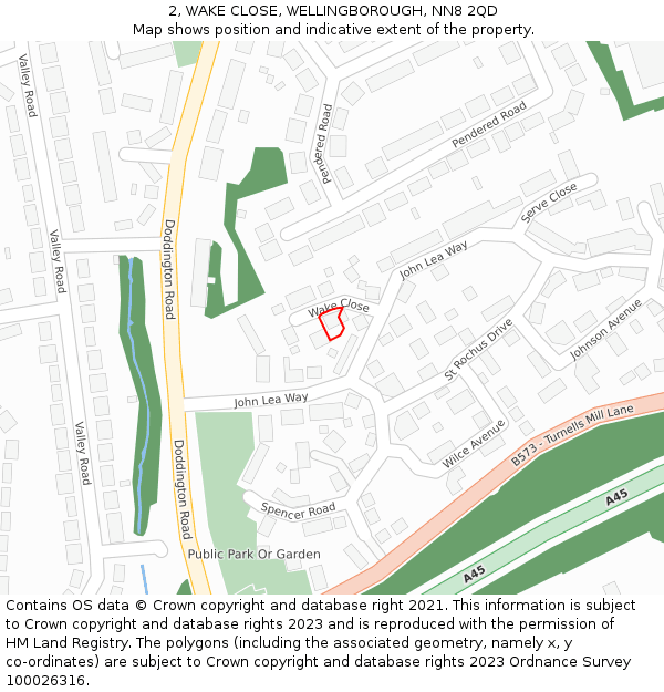 2, WAKE CLOSE, WELLINGBOROUGH, NN8 2QD: Location map and indicative extent of plot