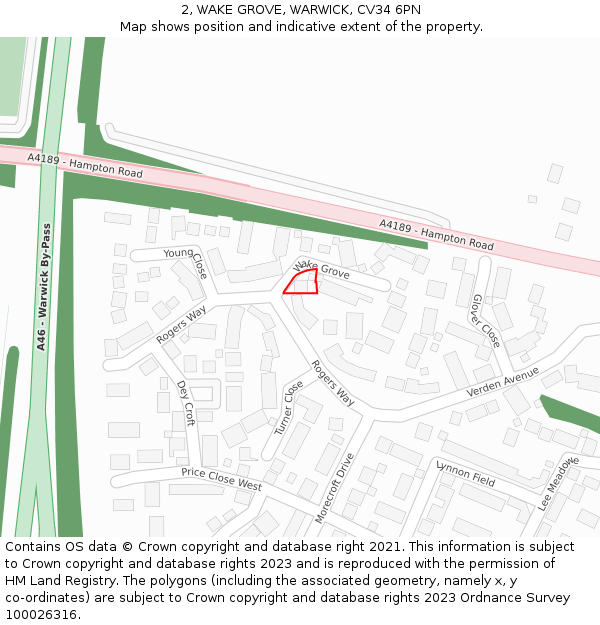 2, WAKE GROVE, WARWICK, CV34 6PN: Location map and indicative extent of plot