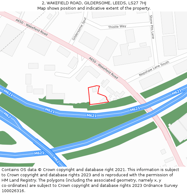 2, WAKEFIELD ROAD, GILDERSOME, LEEDS, LS27 7HJ: Location map and indicative extent of plot