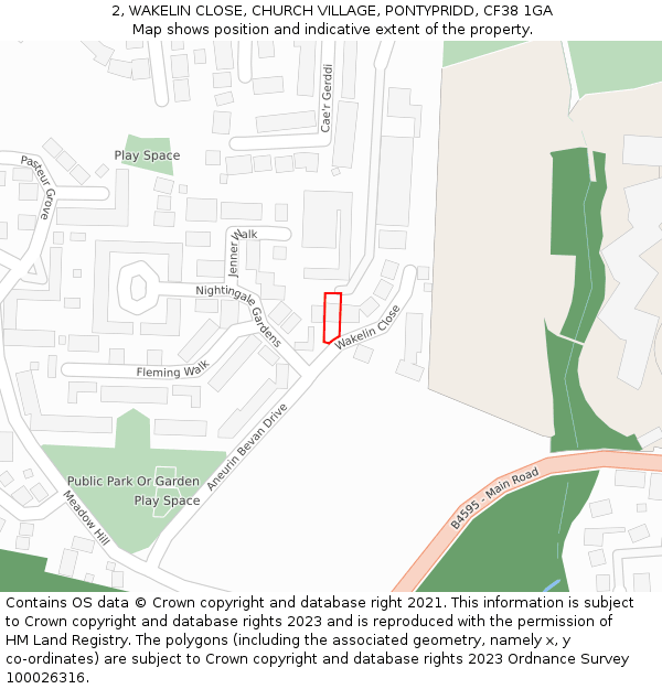 2, WAKELIN CLOSE, CHURCH VILLAGE, PONTYPRIDD, CF38 1GA: Location map and indicative extent of plot