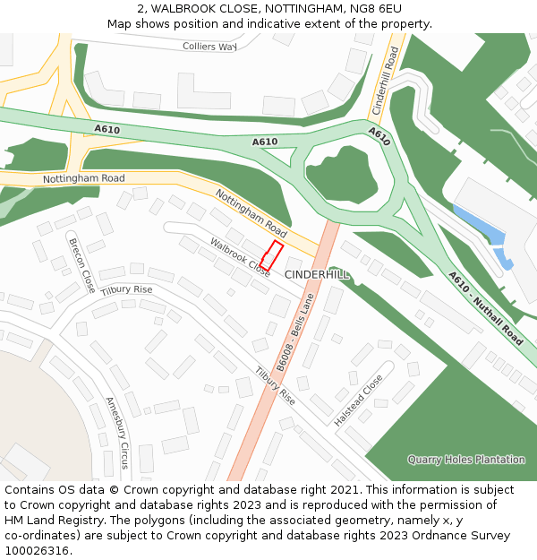 2, WALBROOK CLOSE, NOTTINGHAM, NG8 6EU: Location map and indicative extent of plot