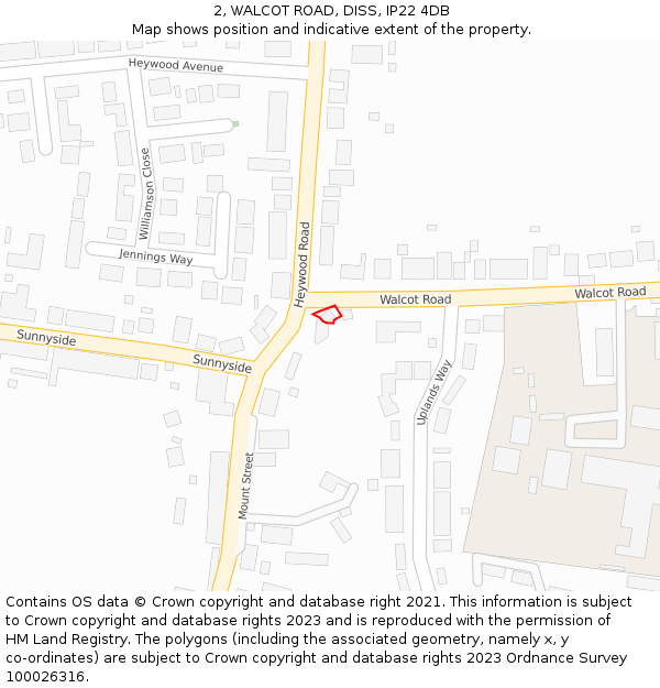 2, WALCOT ROAD, DISS, IP22 4DB: Location map and indicative extent of plot