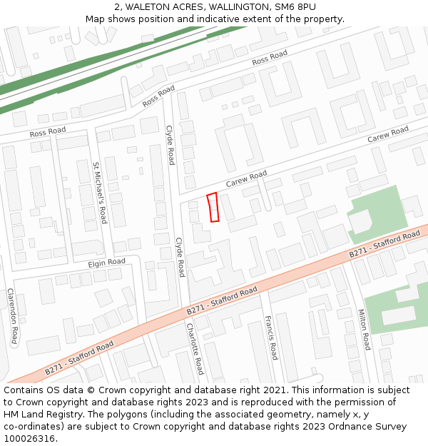 2, WALETON ACRES, WALLINGTON, SM6 8PU: Location map and indicative extent of plot