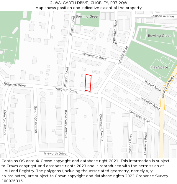 2, WALGARTH DRIVE, CHORLEY, PR7 2QW: Location map and indicative extent of plot