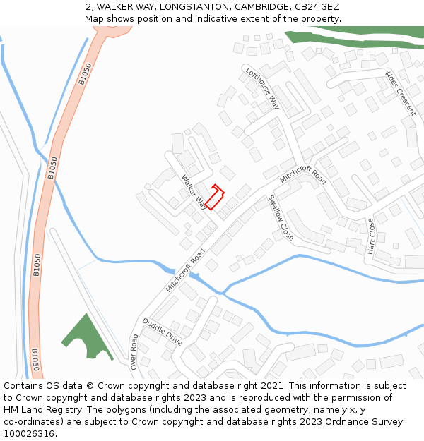 2, WALKER WAY, LONGSTANTON, CAMBRIDGE, CB24 3EZ: Location map and indicative extent of plot