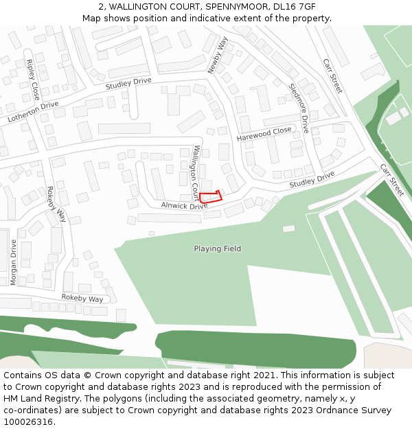 2, WALLINGTON COURT, SPENNYMOOR, DL16 7GF: Location map and indicative extent of plot