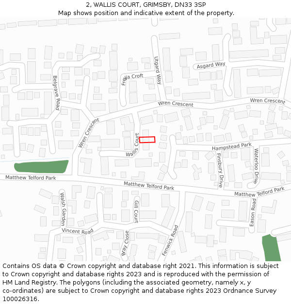 2, WALLIS COURT, GRIMSBY, DN33 3SP: Location map and indicative extent of plot