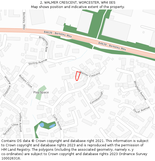 2, WALMER CRESCENT, WORCESTER, WR4 0ES: Location map and indicative extent of plot